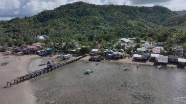 Tropikal Plajdaki Yerel Kulübeler, Hava Manzaralı Filipinler