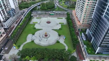 Macau 'nun merkezinde Lotus Anıtı olan meydan, hava manzaralı.