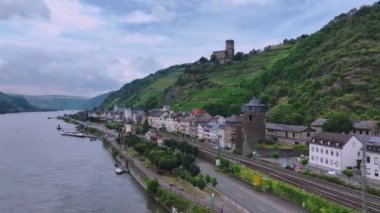 Kaub Kasabası Rhine Sahili, Almanya, Hava Manzarası