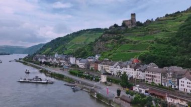 Kaub Kasabası Rhine Sahili, Almanya, Hava Manzarası