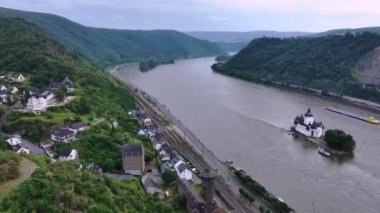 Kaub Kasabası Rhine Sahili, Almanya, Hava Manzarası