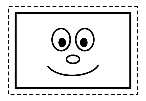 Rettangolo Kawaii Forma Black Line Cartoon Disegno Adesivo Con Smiley — Vettoriale Stock