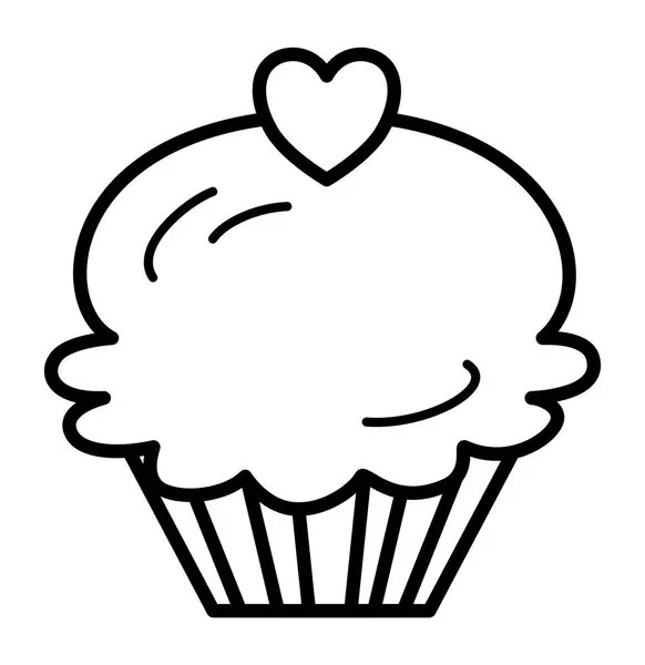 Cupcake Flat Yummy Posert Arte Blanco Negro Con Precioso Corazón — Archivo Imágenes Vectoriales