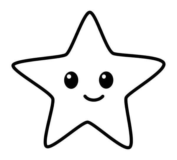Estrela Kawaii Sorrindo Cara Feliz Emoção Personagem Cinco Ponto Desenhos — Vetor de Stock