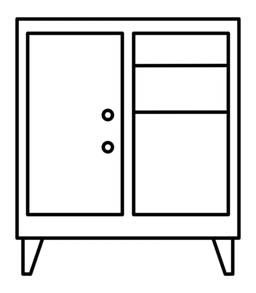 Кабинет Изолированный Миниатюрный Векторный Шкаф Черной Линии Икона Дизайн Интерьера — стоковый вектор
