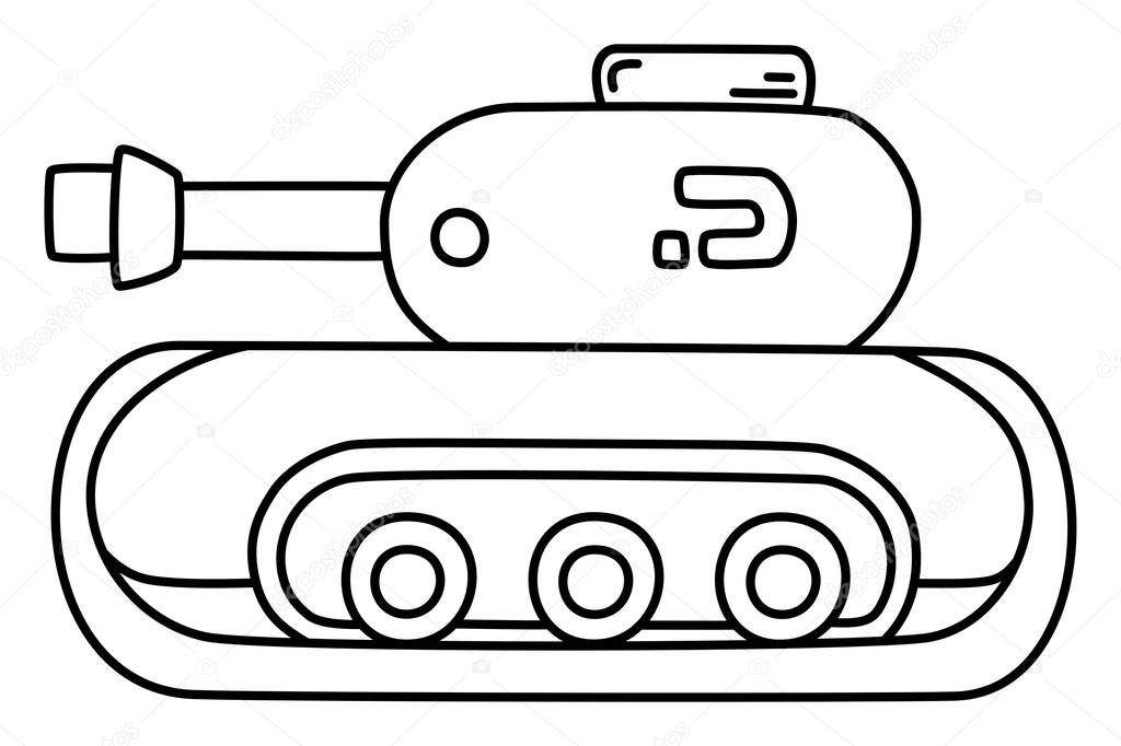 Tank - Side View Heavy Armored Military Cannon War Machine Infographic Black Outline Art for Battle Army Creative Project Design