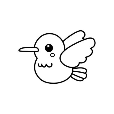 Kawaii karalama stilinde sinekkuşu karikatür ikonu. Hoş özellikleri olan el çizimi uçan kuş vektör çizimi.