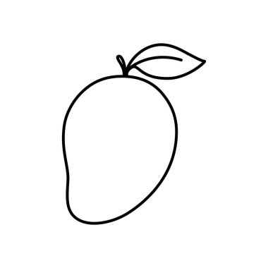 Tek mango meyvesi, bir yaprak ile çizilen basit bir çizim, tasarım için mükemmel bir çok yönlü grafik çizimi sunuyor, temiz, minimalist estetik