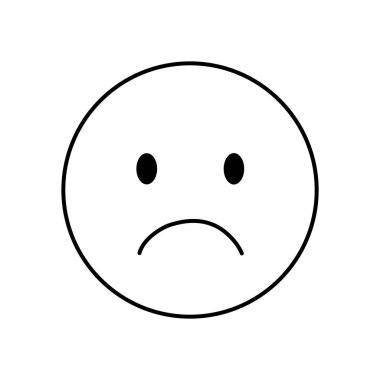 Şeffaf bir arkaplanda hüzünlü bir yüz simgesi tasvir eden basit bir çizgi sanatı, hayal kırıklığı, keder ve genel mutsuzluğun görsel olarak kötü ruh halinin bir temsili olarak sembolize edilir.