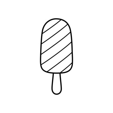 Çapraz çizgili basit siyah beyaz çizgili buzlu çubuk, altında yuvarlak bir üst ve küçük saplı, sıcak hava için soğuk bir ziyafeti temsil ediyor.