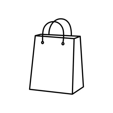 Alışveriş çantası taslak simgesi minimalist çizgi sanat tarzı, perakende, ticaret ve mutlu alışveriş için basit bir vektör, alışverişi ve hediyeleri sembolize eder.