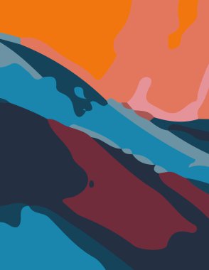 Mavi minimalist soyut estetik çizim. Modern duvar dekorasyonu. Çağdaş sanatsal poster koleksiyonu