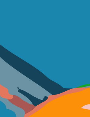 Mavi minimalist soyut estetik çizim. Modern duvar dekorasyonu. Çağdaş sanatsal poster koleksiyonu