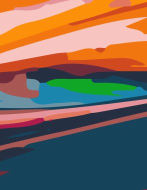Mavi minimalist soyut estetik çizim. Modern duvar dekorasyonu. Çağdaş sanatsal poster koleksiyonu
