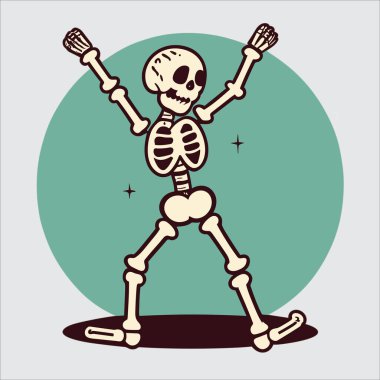 Bu vektör dinamik ve enerjik bir illüstrasyon yaratan canlı bir iskelet dansını tasvir ediyor..