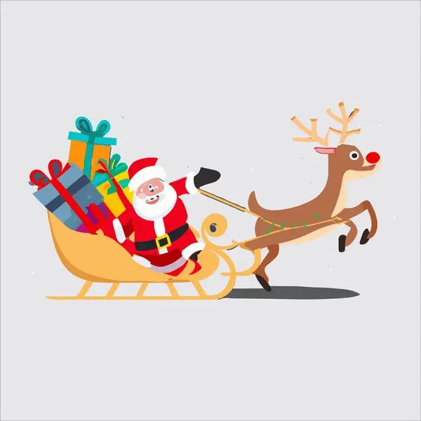 Bir çanta dolusu hediyeyle gece gökyüzünde uçan mutlu Noel Baba 'nın taşıyıcısı. Arkasında yıldızlar parlayan sihirli Noel atmosferi. Tebrik kartları ve tatil promosyon malzemeleri için harika..