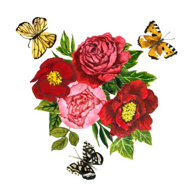 Kelebekli şakayık buketi. Beyaz arkaplanda yüksek kaliteli resimleme izole edildi.