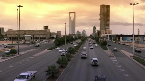 Capital Arabia Saudita Tipo Hablando Por Teléfono Con Vista Riad — Vídeos de Stock