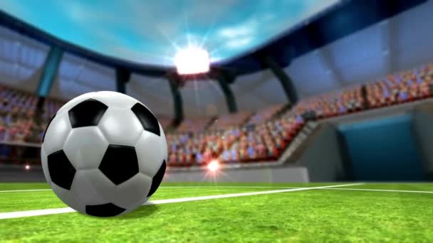 Animation Camera Looks Ball Football Stadium High Quality Footage — Stock Video