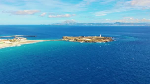 Tarifa Limanı Ndan Görülen Cebelitarık Boğazı Nın Havadan Görünüşü Arka — Stok video