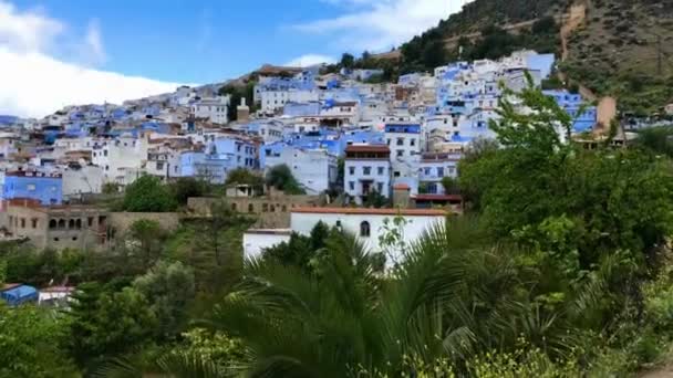 Блакитні Розписані Будинки Місті Шефшауен Марокко — стокове відео