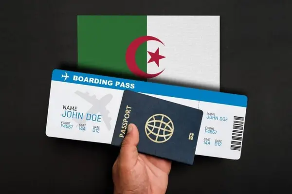 Pas Palubní Lístek Vlajka Alžírska — Stock fotografie