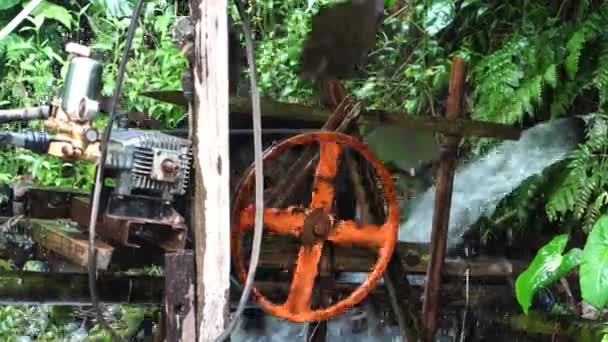 Rotating Water Wheel Utilizes Springs Forest Area — Stock Video