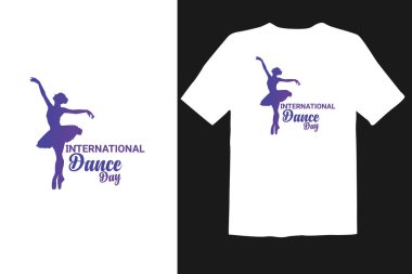 Tango dansçısı çiftin tişört tasarımı ile Uluslararası Dans Günü Vektör İllüstrasyonu