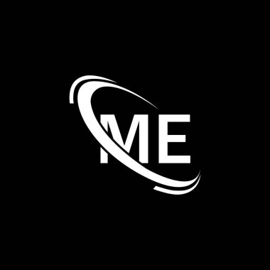 Benim logom. Ben tasarladım. Beyaz adli tıp mektup logosu. M.E. mektup logosu tasarımı. İlk harf ME bağlı daire büyük harf monogram logosu