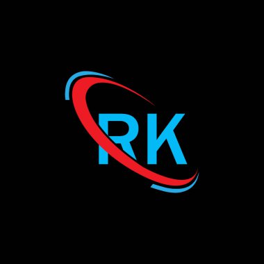 RK logosu. RK tasarımı. Mavi ve Kırmızı RK harfli logo. RK harf logosu tasarımı. İlk harf RK bağlı daire büyük harf monogram logosu