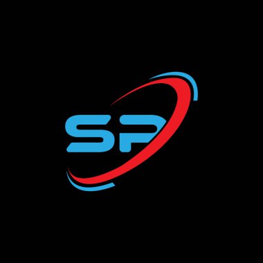 SP tasarımı. Beyaz SP harfi logosu. SP harf logosu tasarımı. İlk harf SP bağlı daire büyük harf monogram logosu