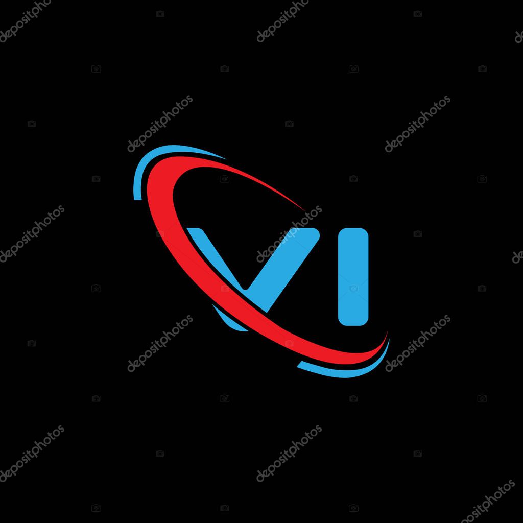 VI logo. VI design. Blue And Red VI letter Logo. VI letter logo design. Initial letter VI linked circle uppercase monogram logo
