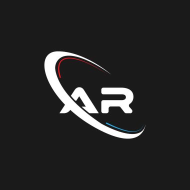 AR Harfi Logo Tasarımı. Çember ve büyük harfli monogram logosuna bağlı AR logosu. AR teknoloji, iş ve emlak markası logosu tasarımı için tipografi