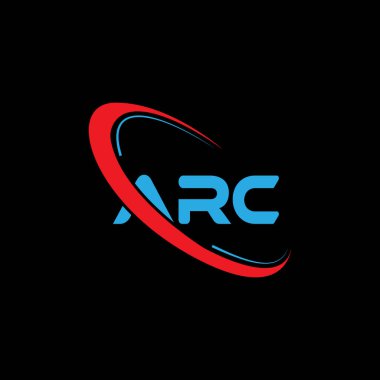 ARC harfi logo tasarımı. Daireye ve büyük harfli monogram logosuna bağlı ARC logosunun baş harfleri. Teknoloji, iş ve emlak markası logosu için ARC tipografisi