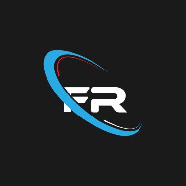 FR harfli logo tasarımı. Çember ve büyük harfli monogram logosuna bağlı FR logosu. Teknoloji, iş ve emlak markası logosu için FR tipografisi