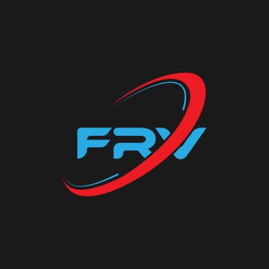 FRV mektup logosu tasarımı. Çember ve büyük harfli monogram logosuna bağlı FRV logosu. Teknoloji, iş ve emlak markası logosu için FRV tipografisi