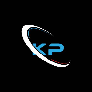 KP harfi logo tasarımı. Çember ve büyük harfli monogram logosuna bağlı KP logosu. Teknoloji, iş ve emlak markası logosu için KP tipografisi