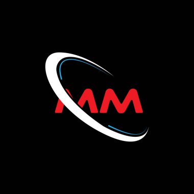 MM harfli logo tasarımı. Çember ve büyük harfli monogram logosuna bağlı baş harfler MM logosu. Teknoloji, iş ve emlak markası logosu tasarımı için MM tipografisi