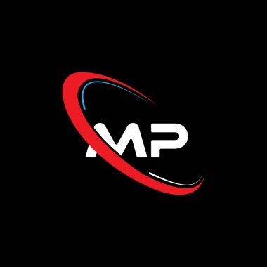 MP harfi logo tasarımı. Çember ve büyük harfli monogram logosuna bağlı MP logosunun baş harfleri. Teknoloji, iş ve emlak markası logosu tasarımı için milletvekili tipografisi