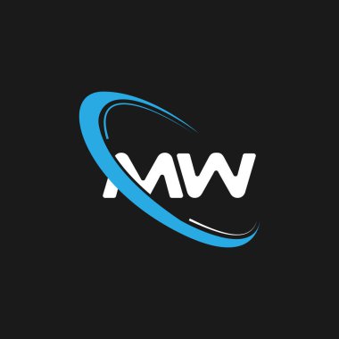 MW harfli logo tasarımı. Çember ve büyük harfli monogram logosuna bağlı baş harfler. Teknoloji, iş ve emlak markası logosu için MW tipografisi