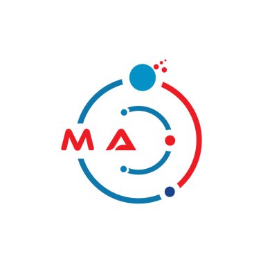 Beyaz arka planda MA harfli teknoloji logosu tasarımı. MA 'nın baş harfleri IT logosu konsepti. MA harf tasarımı