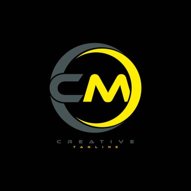 Siyah arkaplanda CM harf logosu tasarımı. CM yaratıcı harflerin baş harfleri logo kavramı. CM harf tasarımı.