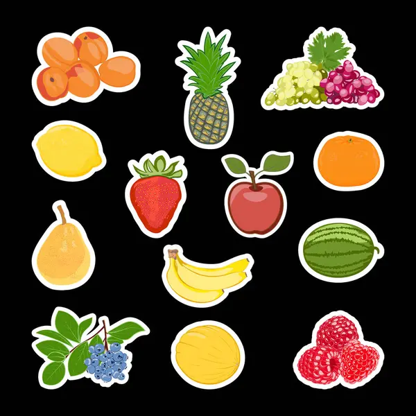 Fruity Bliss Vibrant Vector Fruit Stickers Collection Rechtenvrije Stockillustraties