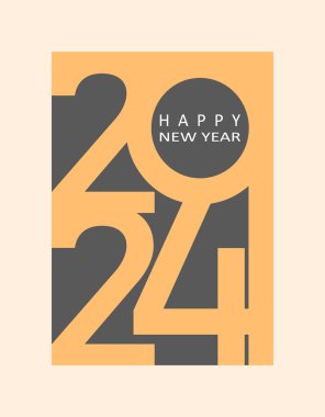 2024 tipografi tasarım konsepti. Mutlu yeni yıl 2024 kapak tasarımı afişler, posterler ve selamlar için şık ve güzel renklerle.