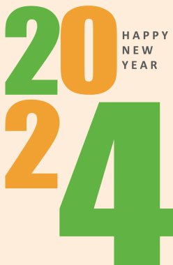 2024 tipografi tasarım konsepti. Mutlu yeni yıl 2024 kapak tasarımı afişler, posterler ve selamlar için şık ve güzel renklerle.