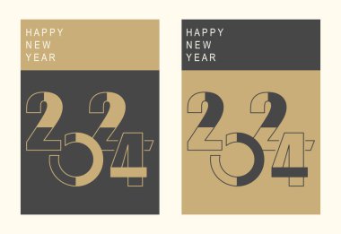 2024 tipografi tasarım konsepti. Mutlu yeni yıl 2024 kapak tasarımı afişler, posterler ve selamlar için şık ve güzel renklerle.