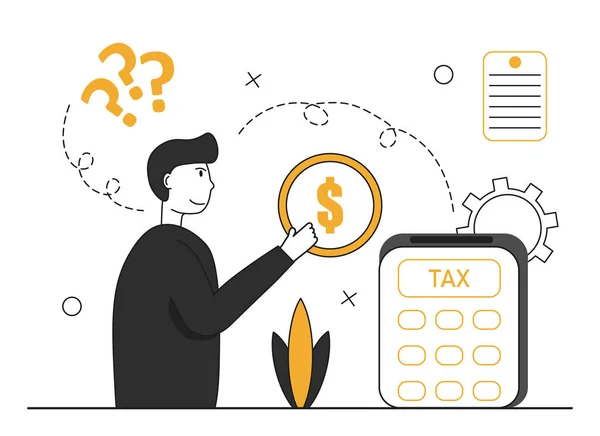 Ilustracja Podatkowa Koncepcja Planowania Opodatkowania Charakter Wypełnia Deklarację Podatkową Oblicza — Wektor stockowy