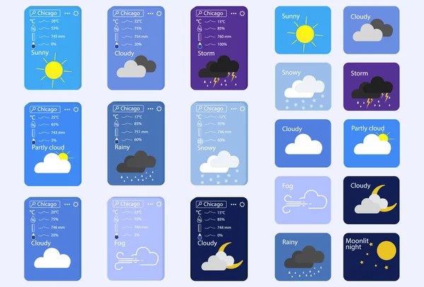 Weather Application User Interface Smartphone Screenshots Different Weather Vector Illustration — Stock Vector