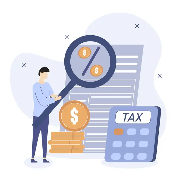 Conceito Declaração Fiscal Personagens Calculam Quantidade Impostos Pagos Ilustração Vetorial —  Vetores de Stock