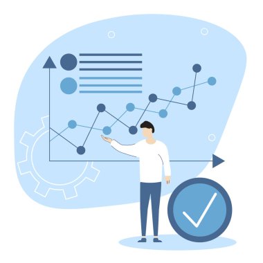 Veri analizi konsepti. Finansal yönetim illüstrasyonu. Karakter analizi şamdan ve pasta grafikleri, çeşitli grafikler. Vektör illüstrasyonu.